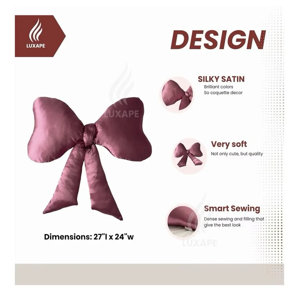 Bow Pillow - Big Bow Throw Pillow - Bow Shaped Pillow - Silky Satin - Coquett...